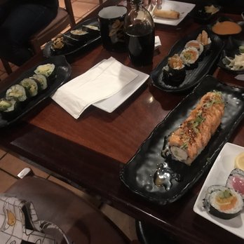 Sushi Shiro - Left to Right: Avocado roll (not on menu), two veggie tempura rolls, and the baked salmon roll - Sushi Bars Near Me - Upland, California Sushi Shiro - Left to Right: Avocado roll (not on menu), two veggie tempura rolls, and the baked salmon roll - Sushi Bars Near Me - Upland, California