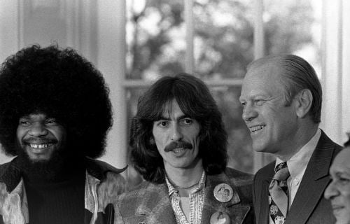 Photo of The George Harrison Tree - Los Angeles, CA, United States. George (with Billy Preston and Ravi Shankar) at the White House meeting with President Gerald Ford (1974)