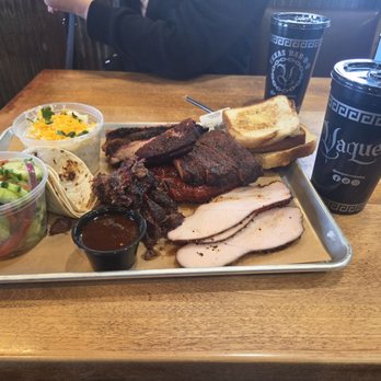 Vaqueros Texas Bar-B-Q - Tour of texas with brisket, sausage and pork ribs. Turkey and barbacoa were also ordered - Barbeque Near Me - Allen, Texas