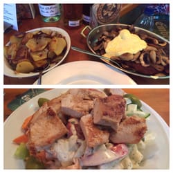 Loris - Schnitzel "Jäger Art" mit Bratkartoffeln und Salat mit gebratener Putenbrust