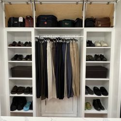 Best Price Custom Cabinets - Shoe rack/hanging storage with hidden storage behind flip up doors at top