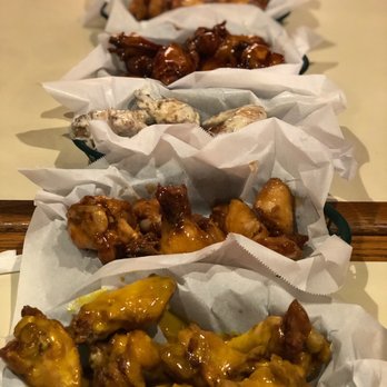 Three Pines - Six different wing flavors... honey mustard garlic is in the front. - Bars Near Me - Mount Holly Springs, Pennsylvania Three Pines - Six different wing flavors... honey mustard garlic is in the front. - Bars Near Me - Mount Holly Springs, Pennsylvania