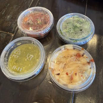 Fresh Off the Boat Fish Grill - Green (Roasted Tomatillo) Salsa 1.5oz, Red (Roasted Tomato) Salsa 1.5oz, cilantro, pickled onions - Mediterranean Near Me - Tustin, California Fresh Off the Boat Fish Grill - Green (Roasted Tomatillo) Salsa 1.5oz, Red (Roasted Tomato) Salsa 1.5oz, cilantro, pickled onions - Mediterranean Near Me - Tustin, California