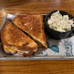 The Grumpy Monk - "The Hot Grandma" (Grilled Cheese with Fried Green Tomatoes, Cheddar, Swiss Cheese, Bacon, and Spicy Aioli)