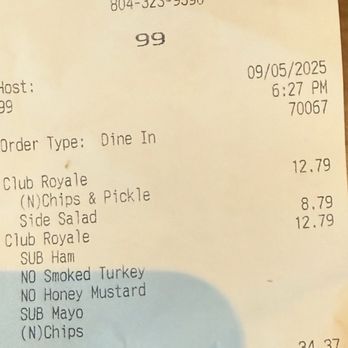 Jason's Deli - Receipt - Sandwiches Near Me - Richmond, Virginia