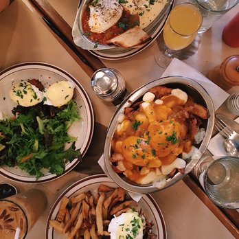 The Beehive - peep dat brunch spread--eggs shaksuka // short rib benedict // salmon cakes // poutine with short ribs & poached eggs - American Near Me - Boston, Massachusetts The Beehive - peep dat brunch spread--eggs shaksuka // short rib benedict // salmon cakes // poutine with short ribs & poached eggs - American Near Me - Boston, Massachusetts