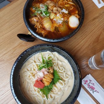 Futago Udon - Top - spicy pork kimchi udon Bottom - uni cream udon - Japanese Near Me - Boston, Massachusetts Futago Udon - Top - spicy pork kimchi udon Bottom - uni cream udon - Japanese Near Me - Boston, Massachusetts