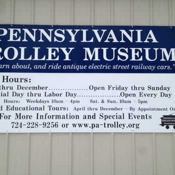 Pennsylvania Trolley Museum - Hours and times it's open. - Museums Near Me - Washington, Pennsylvania Pennsylvania Trolley Museum - Hours and times it's open. - Museums Near Me - Washington, Pennsylvania