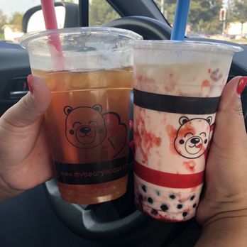 BearyLicious - My self created tea and Messy Marble Boba Strawberry Milk - Bubble Tea Near Me - Upland, California