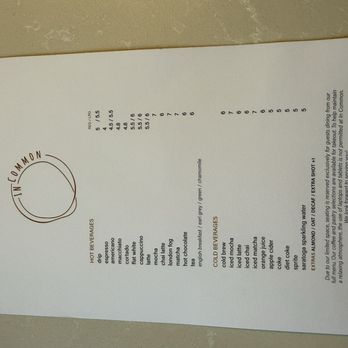 In Common NYC - Drink menu - Cafes Near Me - New York, New York