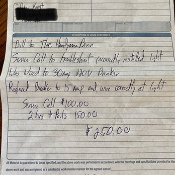 The Handyman Brian - Invoice from electrician fixing screwup - Handyman Near Me The Handyman Brian - Invoice from electrician fixing screwup - Handyman Near Me