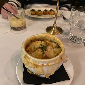 Ellington Park Bistro - French onion soup (escargot in the background) - French Near Me - Washington, DC, District of Columbia