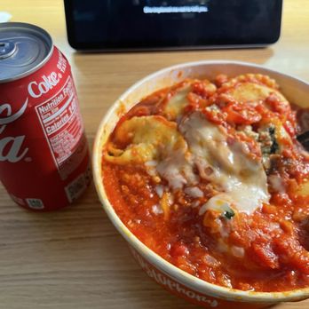 Pastaphony - Coke for reference. Portion is HUGE!  Lots of sauce and delicious. - Italian Near Me - Long Beach, California