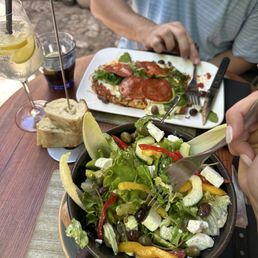 Feta salad and salami chorizo pizza!