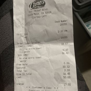 Raising Cane's Chicken Fingers - Proof, lol. - Fast Food Near Me - Costa Mesa, California