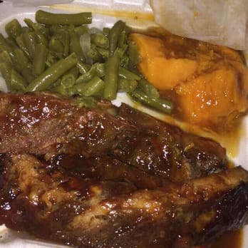 Backyard BBQ Pit - Bbq ribs, yams and green beans!  Amazing! - Barbeque Near Me - Durham, North Carolina