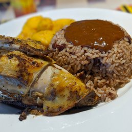 1/4 chicken dinner with rice and curry potatoes