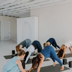 Lisa assisting Prenatal Yoga students