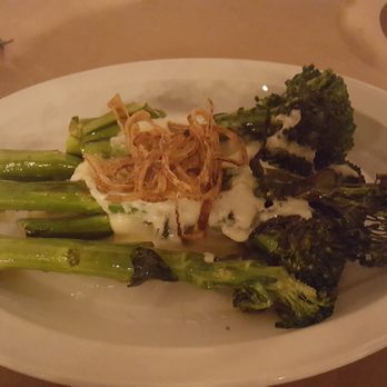 Bird and Bottle - roasted broccolini with fried onion strings and a great sauce - New American Near Me - Tulsa, Oklahoma
