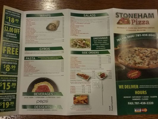 Menu photo 2 Stoneham Pizza Stoneham, MA Menu photo 2 Stoneham Pizza Stoneham, MA
