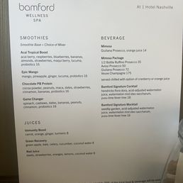 Spa drink menu Spa drink menu