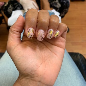 Sunset Nails - Acrylic nails with gold foil over "bubble bath" OPI GEL. - Nail Salons Near Me - San Francisco, California Sunset Nails - Acrylic nails with gold foil over "bubble bath" OPI GEL. - Nail Salons Near Me - San Francisco, California