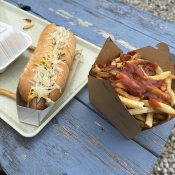 The Chip Ship - Fresh cut fries and footlong hot dog with sauerkraut - Food Trucks Near Me - Long Point, Ontario