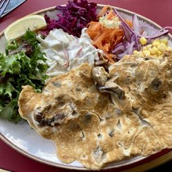 The Corner Cafe - Mushroom omelette, coleslaw and salad.