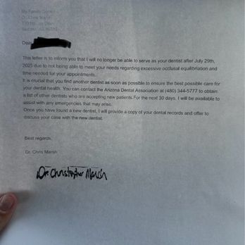 My Family Dentist - Dismissal letter - Cosmetic Dentists Near Me - Sedona, Arizona My Family Dentist - Dismissal letter - Cosmetic Dentists Near Me - Sedona, Arizona