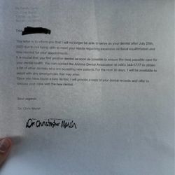 My Family Dentist - Dismissal letter