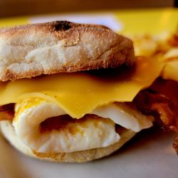 Tom's Diner - Breakfast Sandwich - Bacon, Egg, & Cheese on English Muffin