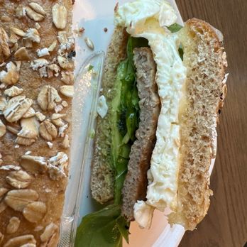 Panera Bread - Sausage egg white cheese spinach on multi grain thin bagel. - Salad Near Me - Dillon, Colorado