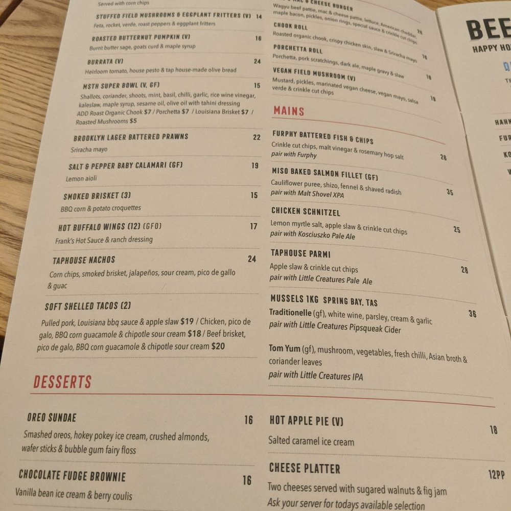 Malt Shovel Taphouse - Menu - Beer Bar Near Me - The Rocks, NSW