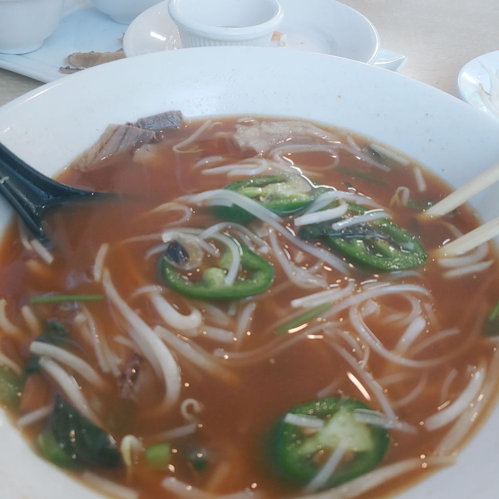 Pho Vista - Well done steak pho (large)Disclaimer:This broth is darker because I LOVE adding hoisin sauce and hot sauce - Vietnamese Near Me - Vista, California