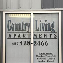 Country Living Apartments - Office window Located in the Crittenden Storage units