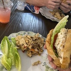 Salty Hen Feed Company - Chicken salad sandwich, jalapeño popper style w/ jalepeno strawberry lemonade.