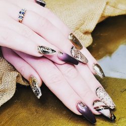 Acrylic full set black to nude ombre and a bunch of gel art with foils