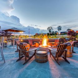 Pinstripes - Gather around the fire pit--perfect for nights out with friends.
