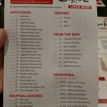 Sakura Sushi - Lunch menu - Japanese Near Me - Phoenix, Arizona