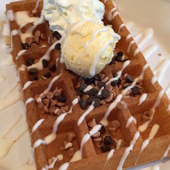 Union Cafe - Waffle with cinnamon chips, chocolate chips, white chocolate sauce and butter + whipped cream. - Gay Bars Near Me - Columbus, Ohio