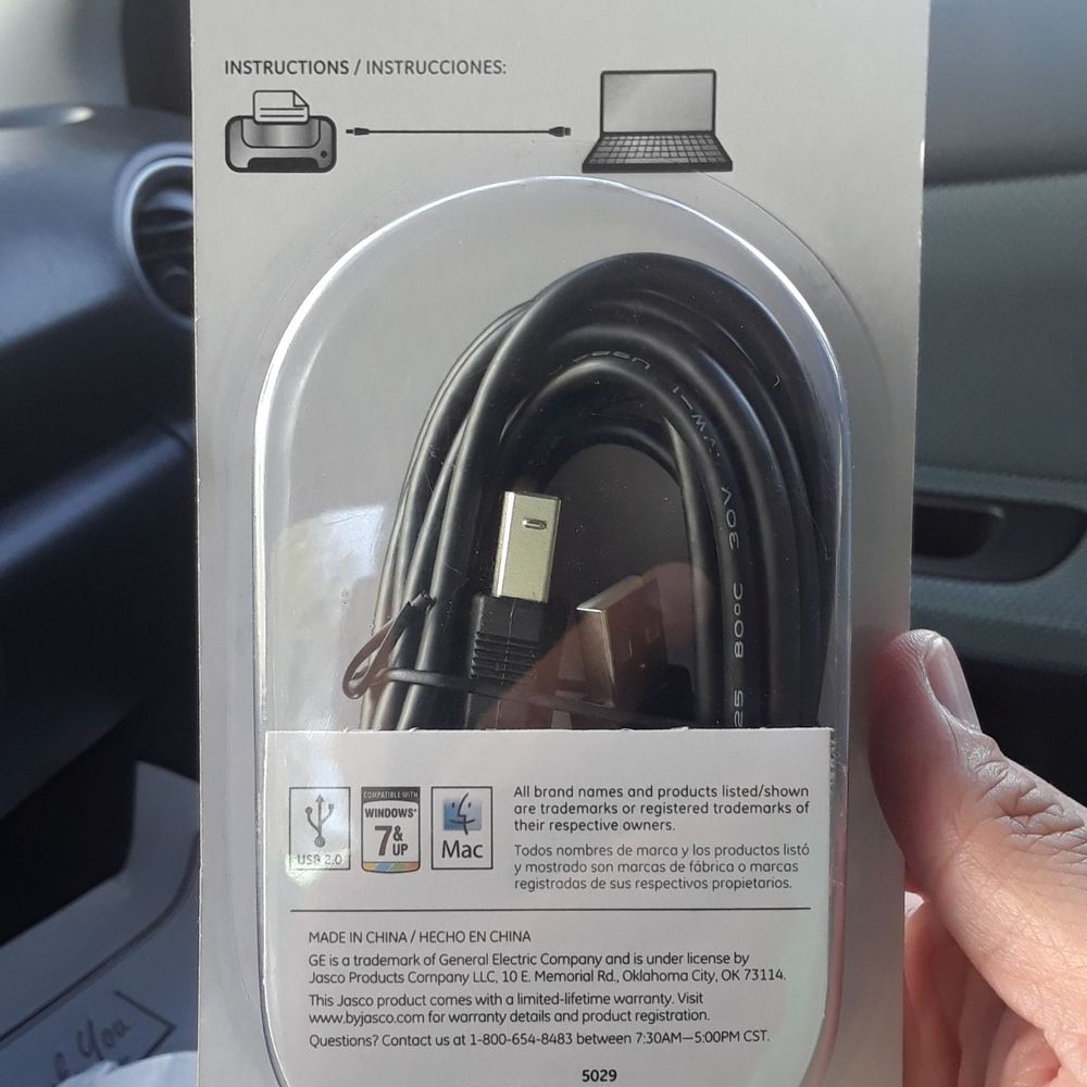 Purchased an extension cord for my new laser printer to my laptop.