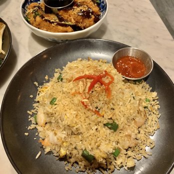 Fishmarket II - Mama's Crispy Fried Rice (front) & Stuffed Eggplant (back) - Malaysian Near Me - New York, New York Fishmarket II - Mama's Crispy Fried Rice (front) & Stuffed Eggplant (back) - Malaysian Near Me - New York, New York