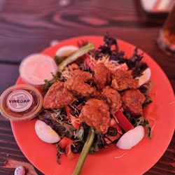 Frontier Family Fun - Salad with Buffalo chicken added.