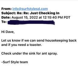 Note from management company directing us to look for any spray, refused to call exterminator. Note from management company directing us to look for any spray, refused to call exterminator.