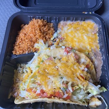 El Taco Charro - Three Crunchy Ground Beef Tacos with Refried Pinto Beans & Spanish Rice. - Mexican Near Me - Carson, California