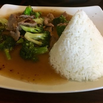 Charm Thai Kitchen and Sushi Bar - Jasmine Rice pyramid is a playful accent to the delicious Pad Broccoli with Beef! - Sushi Bars Near Me - Mobile, Alabama Charm Thai Kitchen and Sushi Bar - Jasmine Rice pyramid is a playful accent to the delicious Pad Broccoli with Beef! - Sushi Bars Near Me - Mobile, Alabama