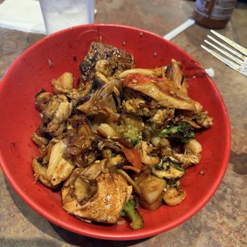 Genghis Grill - Bowl cooked. Rice base so small not even visible like in the menu pictures. - Mongolian Near Me - Albuquerque, New Mexico