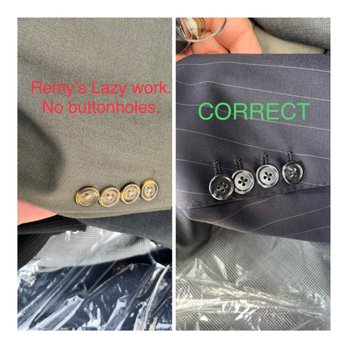 Remy's Custom Design - Here's a photo showing the seamstress cutting corners and not adding the buttonholes to the suit after sleeve alterations. - Sewing & Alterations Near Me - Fort Myers, Florida Remy's Custom Design - Here's a photo showing the seamstress cutting corners and not adding the buttonholes to the suit after sleeve alterations. - Sewing & Alterations Near Me - Fort Myers, Florida