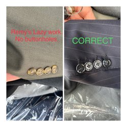 Remy's Custom Design - Here's a photo showing the seamstress cutting corners and not adding the buttonholes to the suit after sleeve alterations.