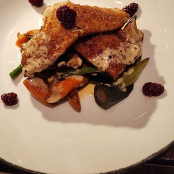 Between The Trees - Pecan Crusted Trout with veggies - French Near Me - Greenville, South Carolina Between The Trees - Pecan Crusted Trout with veggies - French Near Me - Greenville, South Carolina